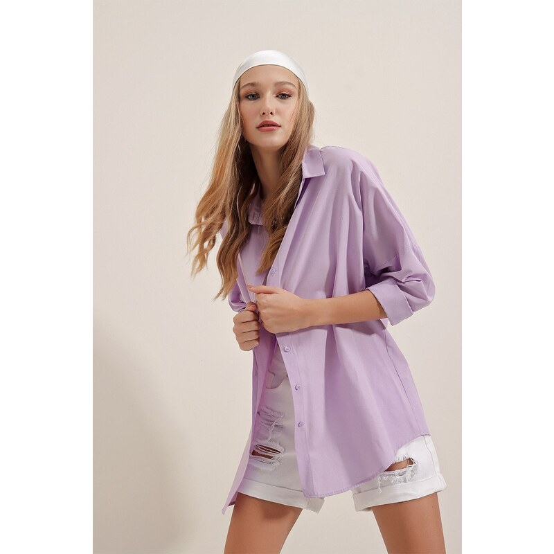 Bigdart 3900 Oversize Long Basic Shirt - Lilac