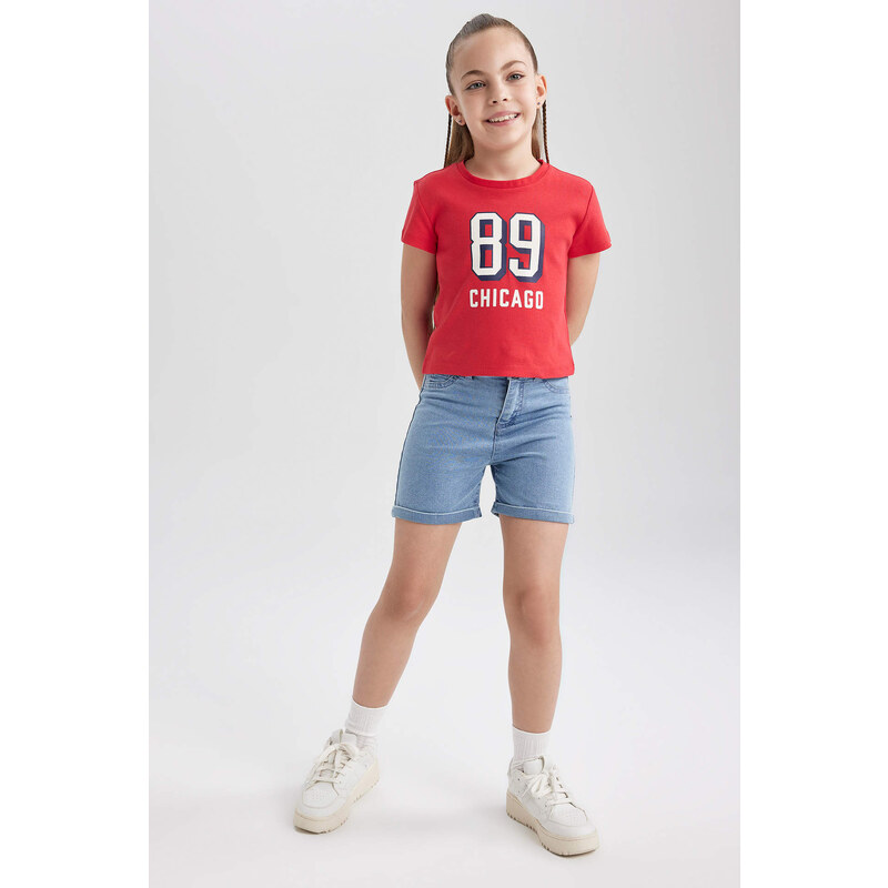 DEFACTO Girl Slim Fit Rib Short Sleeve T-Shirt