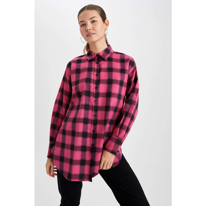 DEFACTO Relax Fit Flanel Plaid Long Sleeve Tunic