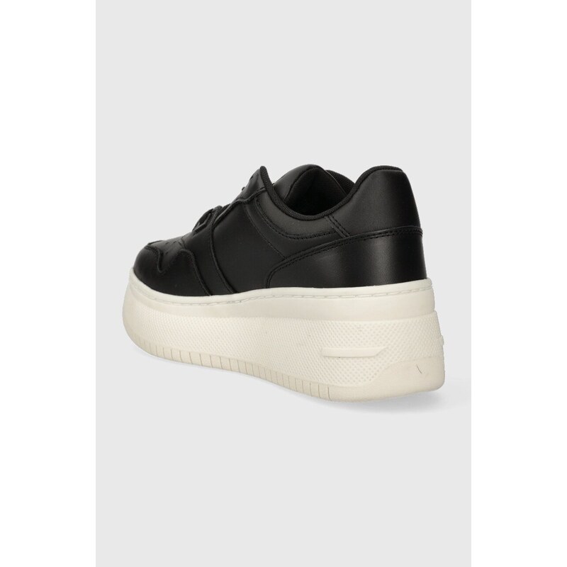 Kožené sneakers boty Tommy Jeans TJW RETRO BASKET FLATFORM CHARM černá barva, EN0EN02245