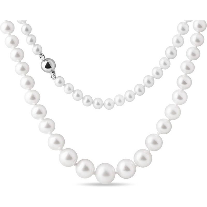 Kónický perlový náhrdelník se zapínáním v bílém zlatě KLENOTA K0011302