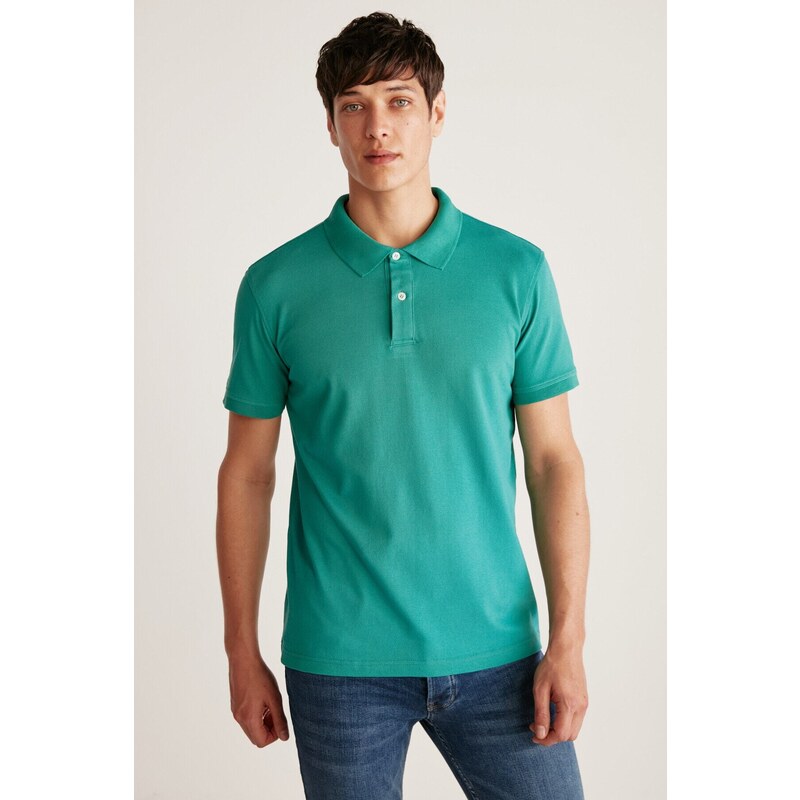 GRIMELANGE Chris Men Regular Fit 100% Cotton Green Polo Neck T-shirt