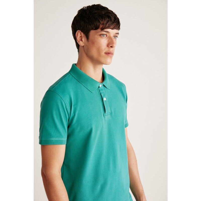 GRIMELANGE Chris Men Regular Fit 100% Cotton Green Polo Neck T-shirt