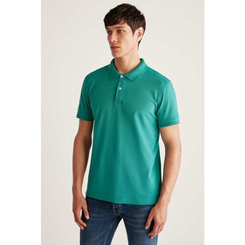 GRIMELANGE Chris Men Regular Fit 100% Cotton Green Polo Neck T-shirt