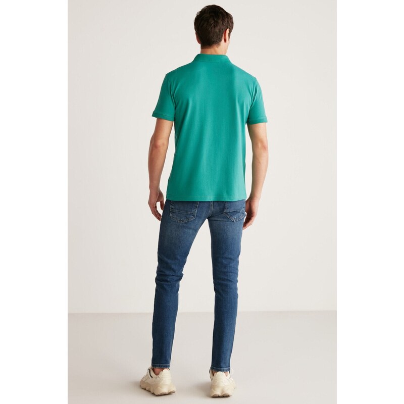 GRIMELANGE Chris Men Regular Fit 100% Cotton Green Polo Neck T-shirt