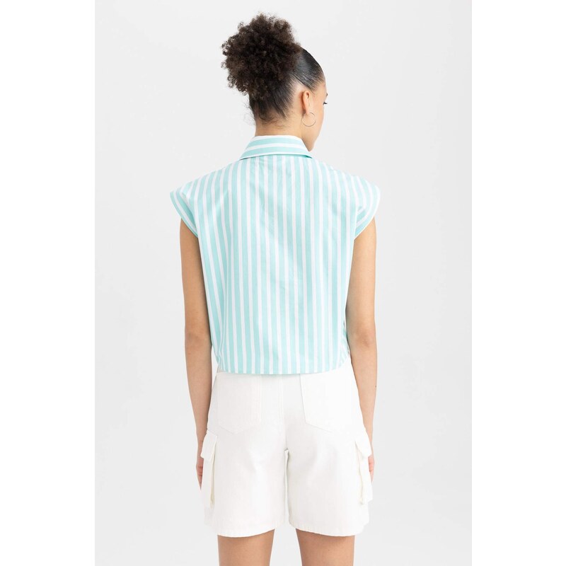 DEFACTO Cool Crop Top Shirt Collar Striped Poplin Sleeveless Shirt