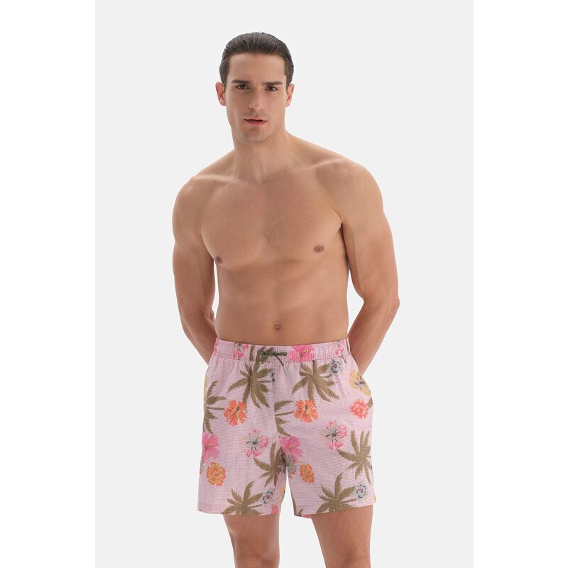 Dagi Pink Striped Floral Des. Medium Shorts