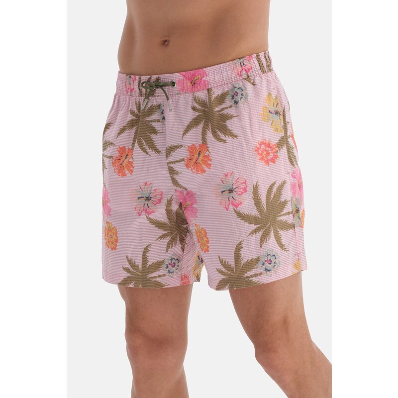 Dagi Pink Striped Floral Des. Medium Shorts