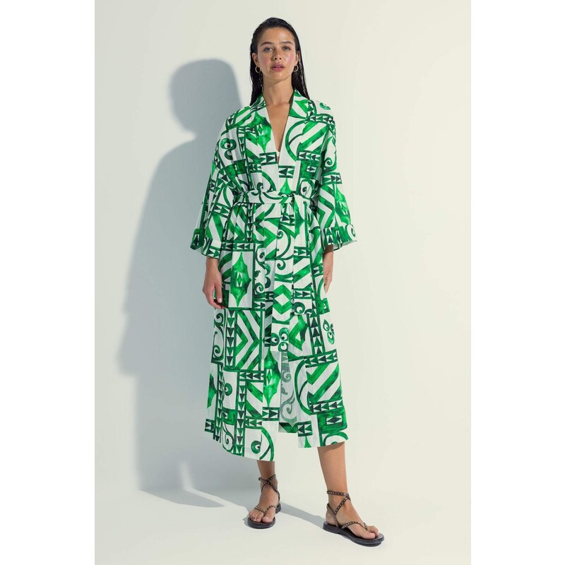 Nefes İstanbul X DeFacto Patterned Cotton Long Kimono