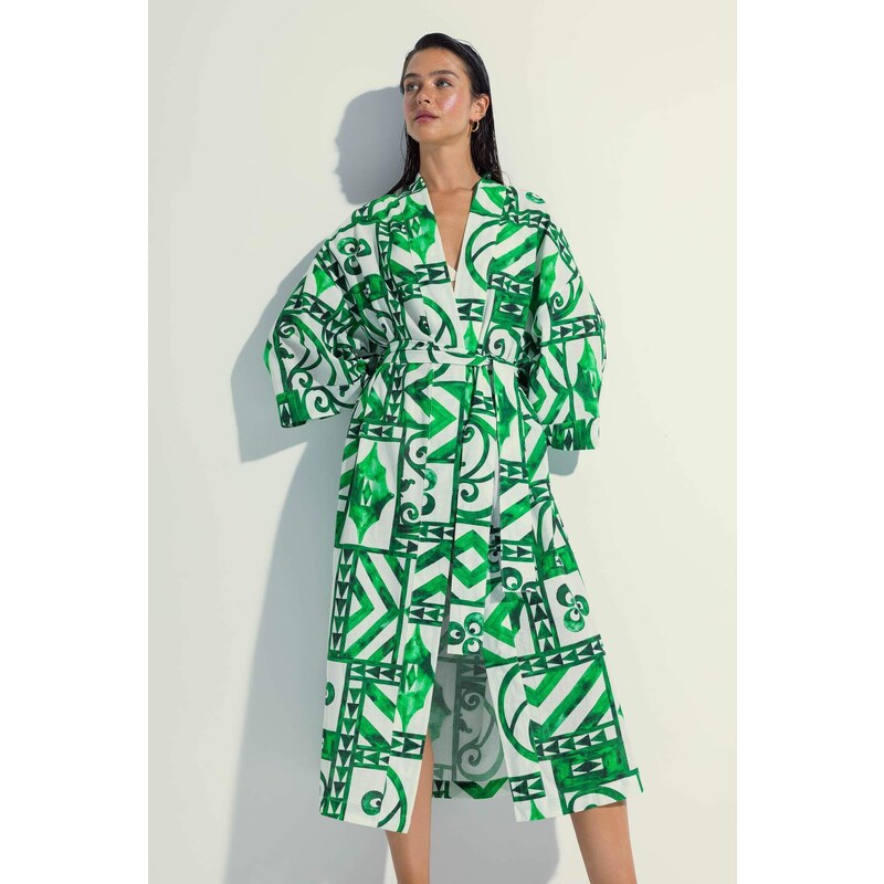 Nefes İstanbul X DeFacto Patterned Cotton Long Kimono