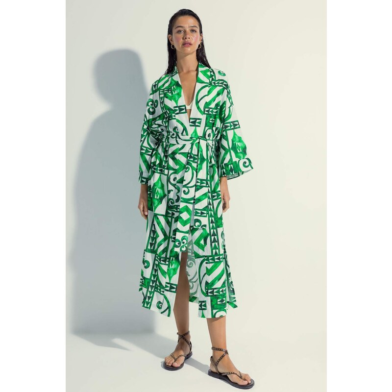 Nefes İstanbul X DeFacto Patterned Cotton Long Kimono