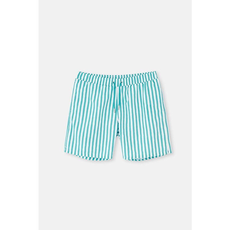Dagi Green-White Striped Mini Shorts