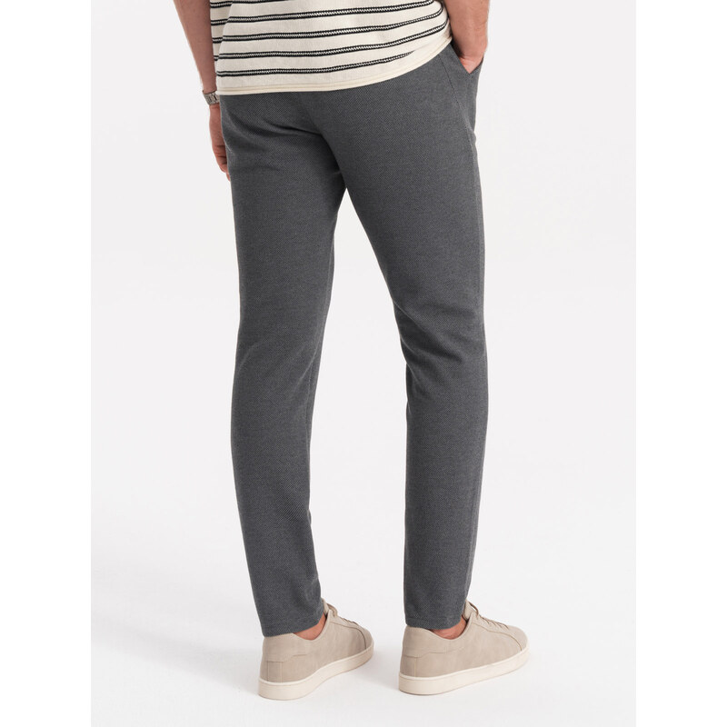 Ombre Clothing Pánské pletené kalhoty s elastickým pasem - tmavě šedé V2 OM-PACP-0116