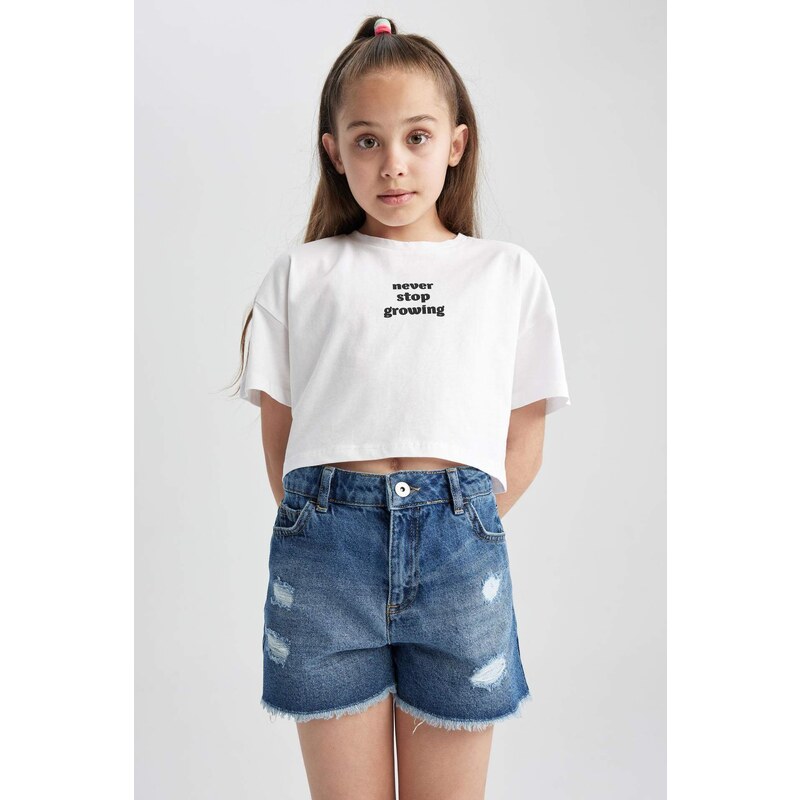 DEFACTO Girl Mom Fit Ripped Detailed Shorts