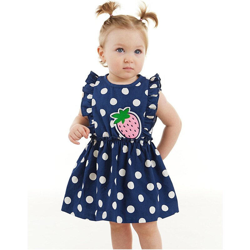 Denokids Polka Dot Strawberry Baby Girl Poplin Dress