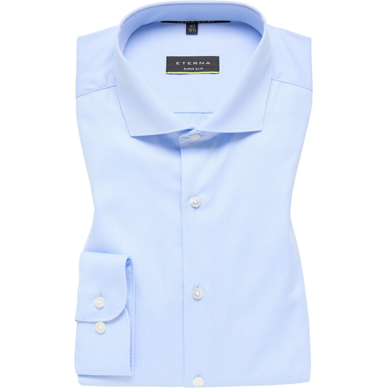 ETERNA Super Slim modrá neprůhledná košile dlouhý rukáv Non Iron Cover