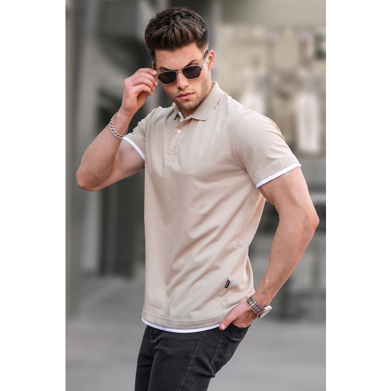 Madmext Beige Basic Polo Neck T-Shirt 5885