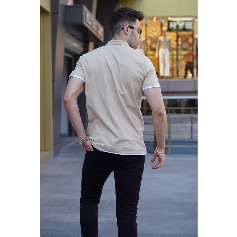 Madmext Beige Basic Polo Neck T-Shirt 5885