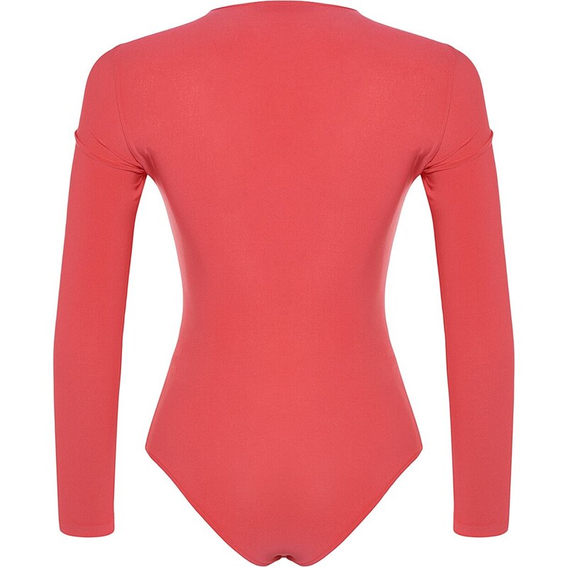 Trendyol Fuchsia Cut Out and Gathered Detail Fitted Bodysuit with Flexible Snaps Knit Body