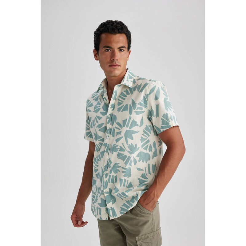 DEFACTO Regular Fit Poplin Printed Short Sleeve Shirt