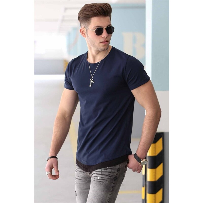 Madmext Basic Navy Blue Men's T-Shirt 4465