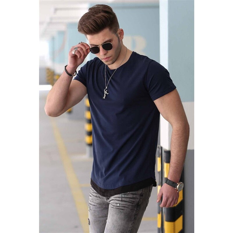 Madmext Basic Navy Blue Men's T-Shirt 4465