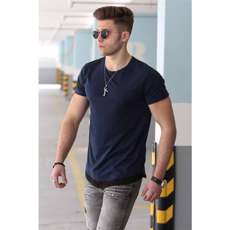 Madmext Basic Navy Blue Men's T-Shirt 4465