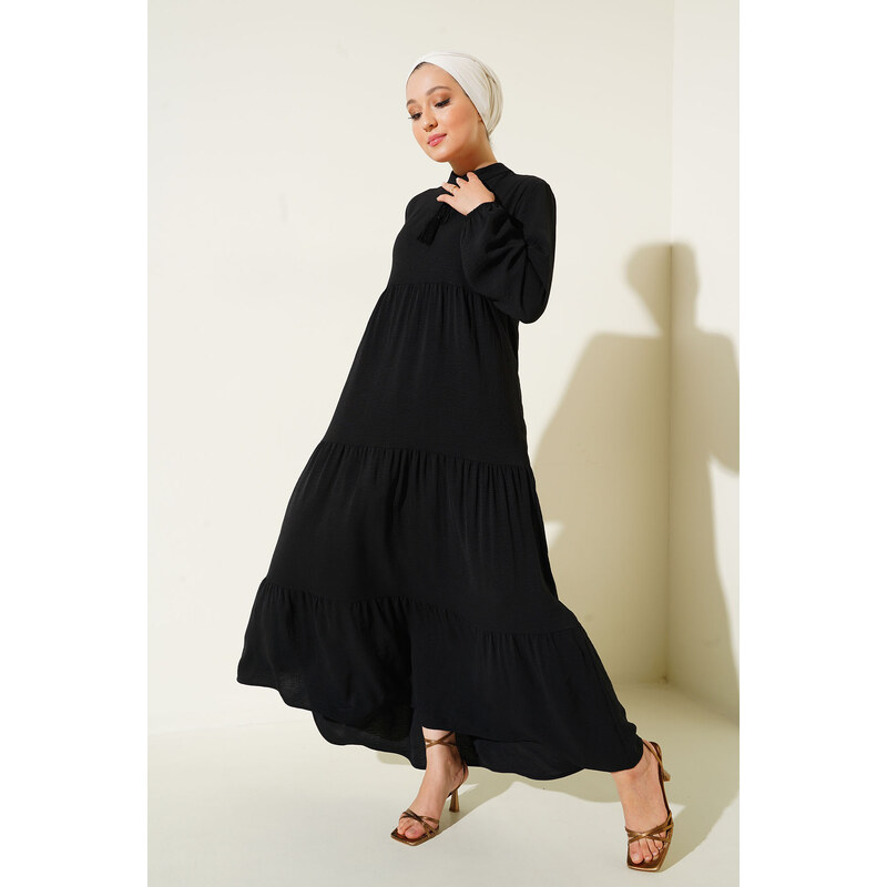 Bigdart 1627 Límec Šněrovací Hidžáb šaty Ramadán Kolekce - Černá