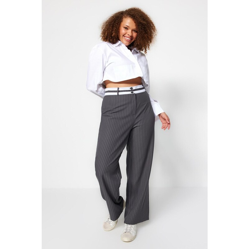 Tkané kalhoty Trendyol Curve Anthracite Stripe 107063689