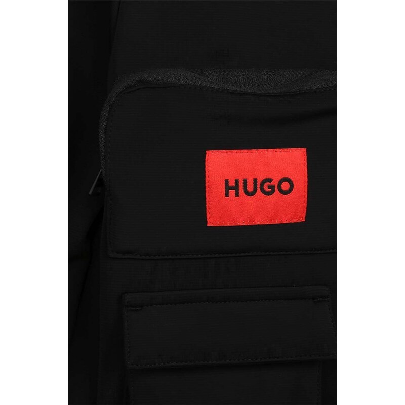 Dětská mikina HUGO černá barva, s kapucí, s aplikací