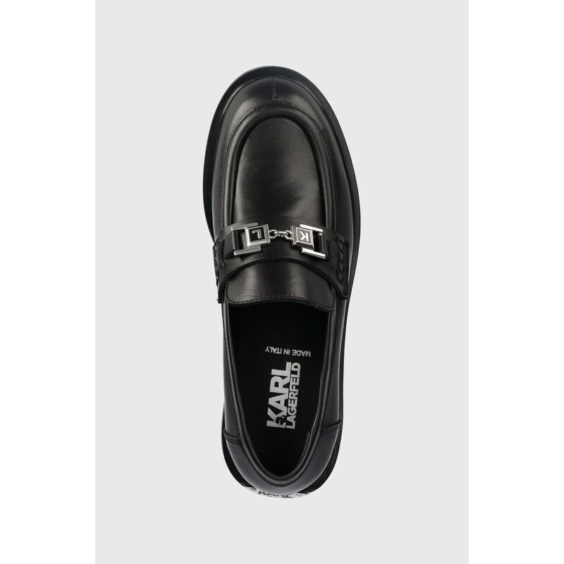 Kožené mokasíny Karl Lagerfeld PAYTON dámské, černá barva, na plochém podpatku, KL41420