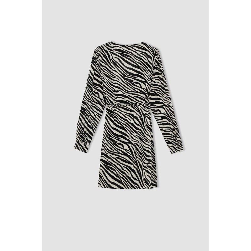 DEFACTO A Cut V-Neck Animal Print Mini Long Sleeve Dress