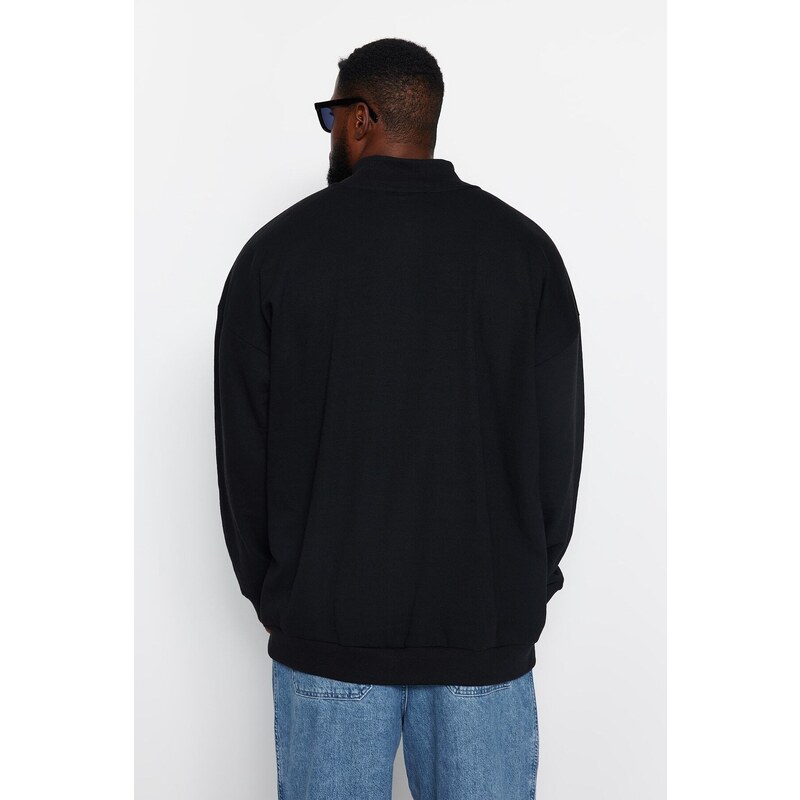 Trendyol Gray Melange Plus Size Oversize/Wide Cut Stand Collar Fleece Inside Sweatshirt