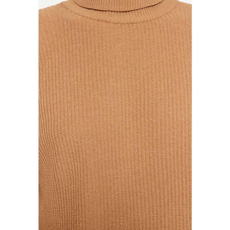 Trendyol Camel Oversize Wide Fit Turtleneck Basic Sweater