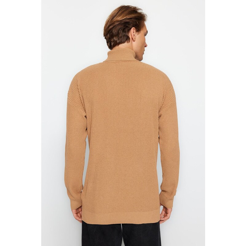 Trendyol Camel Oversize Wide Fit Turtleneck Basic Sweater