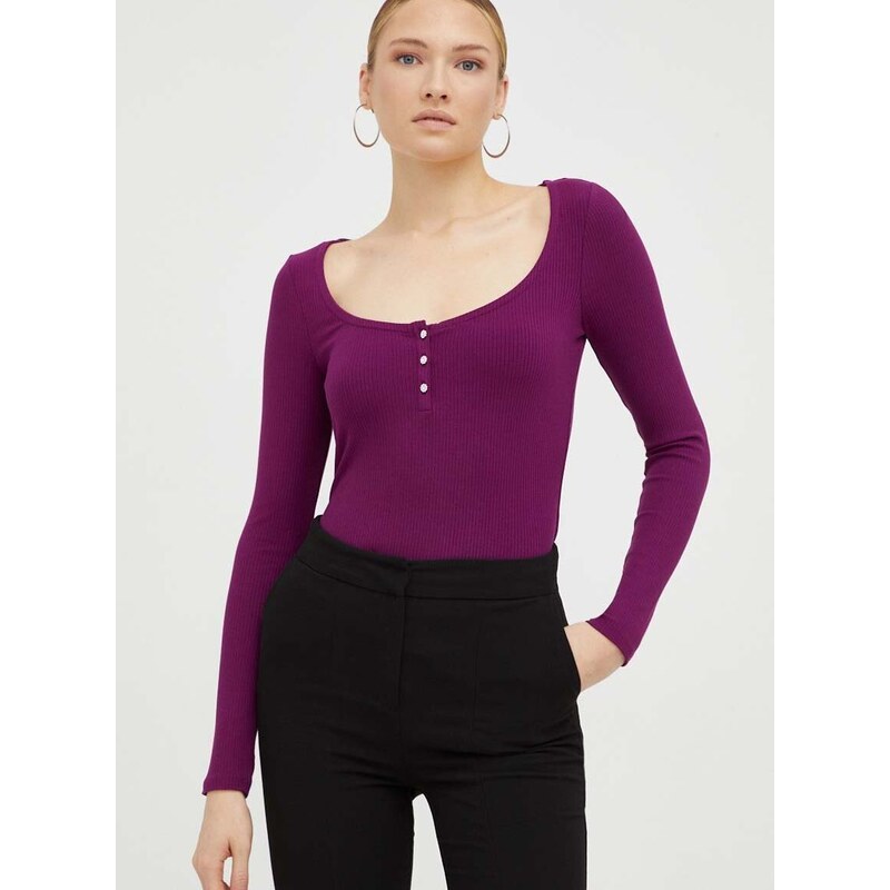 Tričko s dlouhým rukávem Guess KARLEE fialová barva, W2YP46 KBCO2