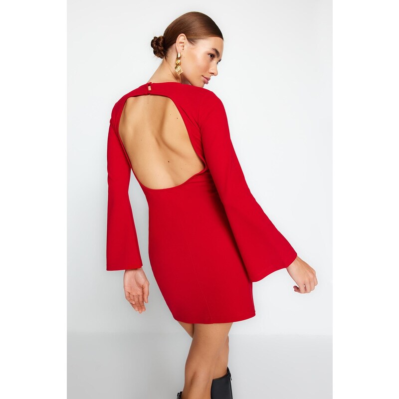 Trendyol Red Decollete Decollete Španělský rukáv Mini pletené