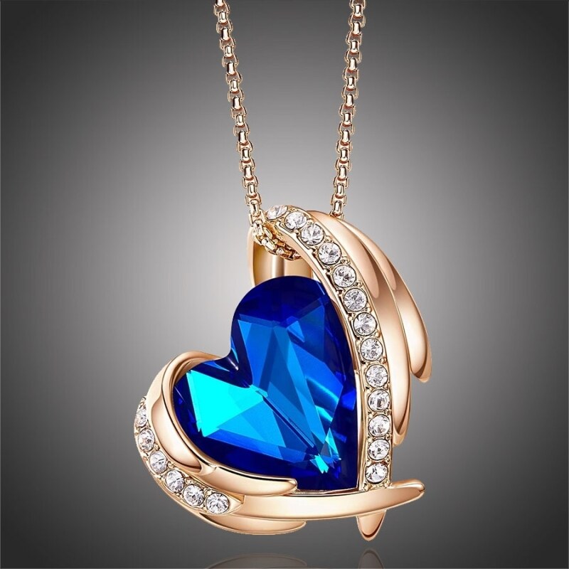 Éternelle Náhrdelník Swarovski Elements Amorita Gold Sapphire Blue