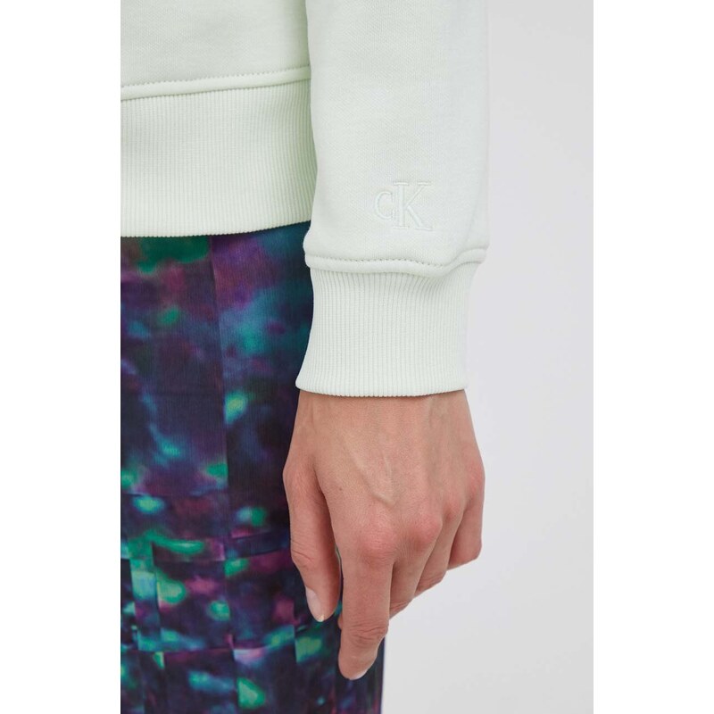 Mikina Calvin Klein Jeans dámská, zelená barva, s kapucí, s aplikací