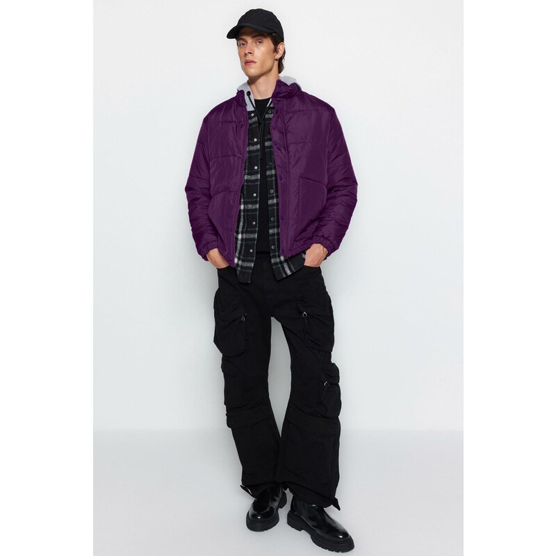 Trendyol Dark Purple Regular Fit Puffer Zimní bunda