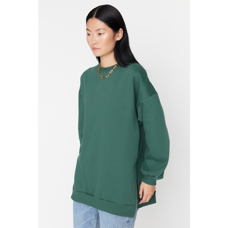 Trendyol Green Oversize/Wide fit with slits. Thick Fleece Inside Knitted Sweatshirt