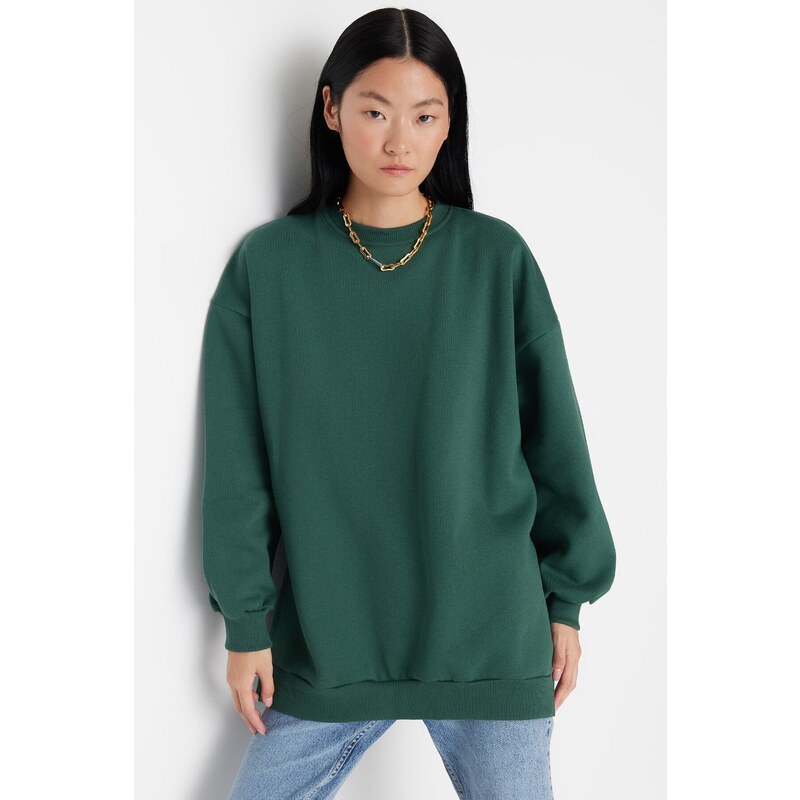 Trendyol Green Oversize/Wide fit with slits. Thick Fleece Inside Knitted Sweatshirt