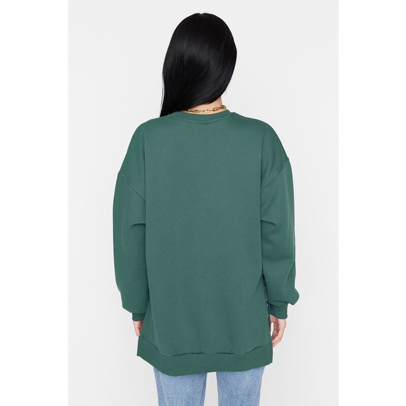 Trendyol Green Oversize/Wide fit with slits. Thick Fleece Inside Knitted Sweatshirt