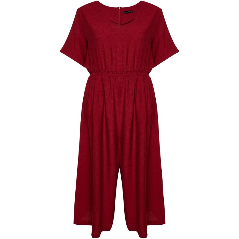 Trendyol Curve Claret Red Woven Overalls with an Elastic Waist