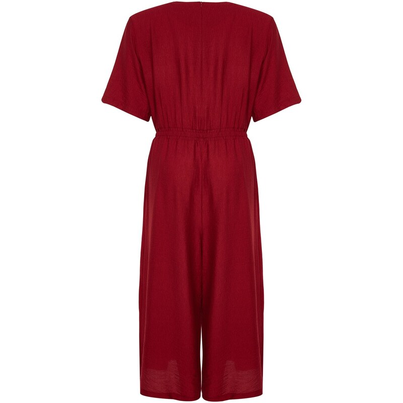 Trendyol Curve Claret Red Woven Overalls with an Elastic Waist