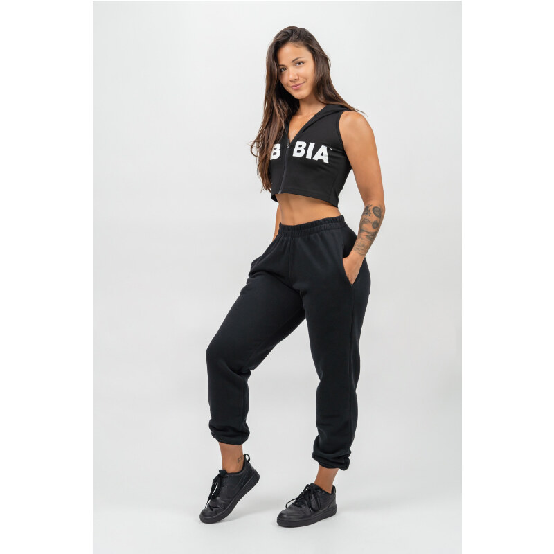 NEBBIA - Crop mikina bez rukávů MUSCLE MOMMY 258 (black)