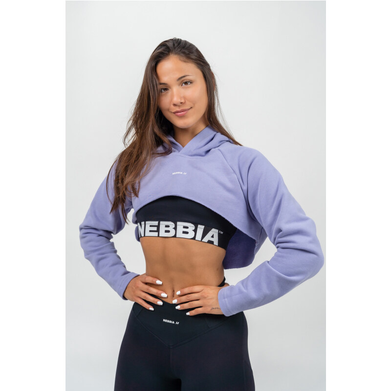 NEBBIA - Crop mikina s dlouhým rukávem a kapucí GYM TIME 259 (light purple)