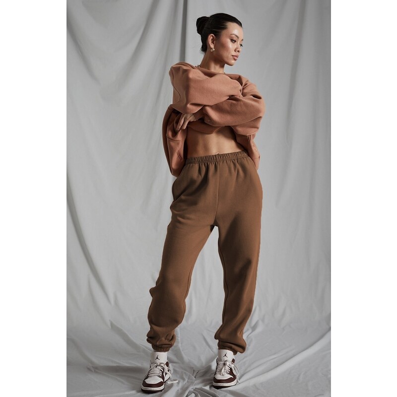 Madmext Women's Camel Oversized Sweatpants With An Elastic Waist