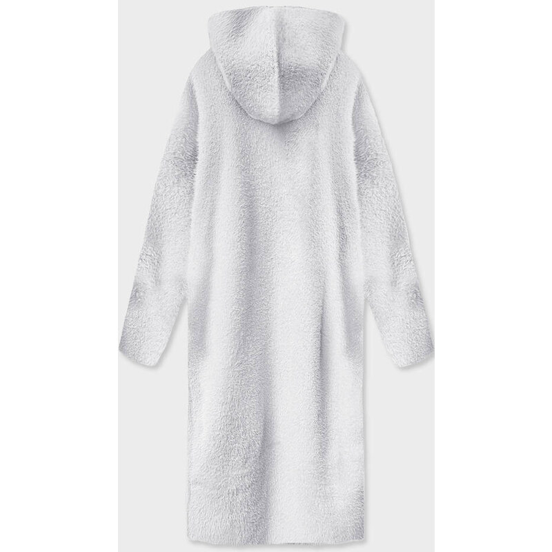 MADE IN ITALY Světle šedý dlouhý vlněný přehoz přes oblečení typu alpaka s kapucí (M105-1)