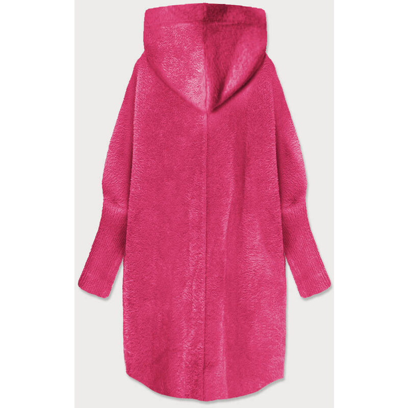 MADE IN ITALY Dlouhý růžový vlněný přehoz přes oblečení typu "alpaka" s kapucí (908)